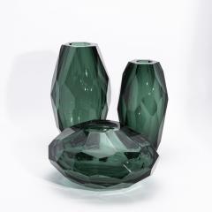 Hand Blown Murano Modern Tall Faceted Vase in Emerald Green Medium - 4225584