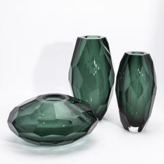 Hand Blown Murano Modern Tall Faceted Vase in Emerald Green Medium - 4225585
