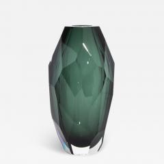 Hand Blown Murano Modern Tall Faceted Vase in Emerald Green Medium - 4226852
