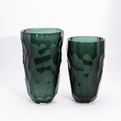 Hand Blown Murano Modern Tall Faceted Vase in Eucalyptus Green Large - 4225568