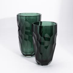 Hand Blown Murano Modern Tall Faceted Vase in Eucalyptus Green Large - 4225574