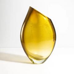 Hand Blown Murano Vase in Amber with 24 Karat Gold Flecks Medium - 3852586