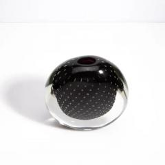 Hand Blown Murano Vase in Black Onyx with Bubbles - 3853734