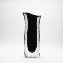 Hand Blown Murano Vase in Clear and Onyx Black with Bubbles - 3848426