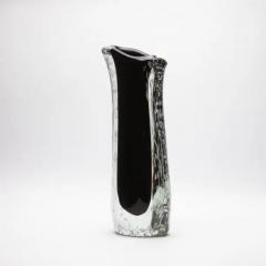 Hand Blown Murano Vase in Clear and Onyx Black with Bubbles - 3848427