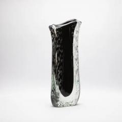Hand Blown Murano Vase in Clear and Onyx Black with Bubbles - 3848428