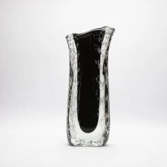 Hand Blown Murano Vase in Clear and Onyx Black with Bubbles - 3848429