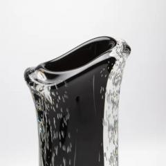 Hand Blown Murano Vase in Clear and Onyx Black with Bubbles - 3848430
