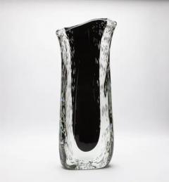 Hand Blown Murano Vase in Clear and Onyx Black with Bubbles - 3848432