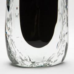 Hand Blown Murano Vase in Clear and Onyx Black with Bubbles - 3848434