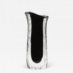 Hand Blown Murano Vase in Clear and Onyx Black with Bubbles - 3855107