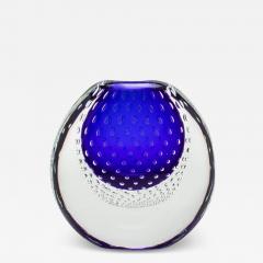 Hand Blown Murano Vase in Cobalt Blue with Bubbles - 4218521