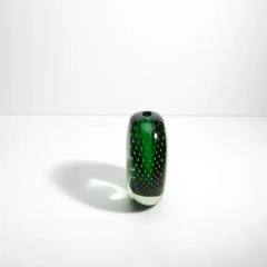 Hand Blown Murano Vase in Emerald Green with Bubbles - 3853681