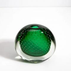 Hand Blown Murano Vase in Emerald Green with Bubbles - 3853682