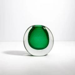 Hand Blown Murano Vase in Emerald Green with Bubbles - 3853683