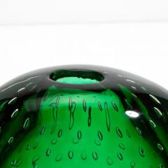 Hand Blown Murano Vase in Emerald Green with Bubbles - 3853693