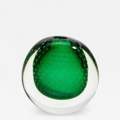 Hand Blown Murano Vase in Emerald Green with Bubbles - 3878627