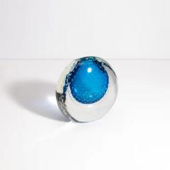 Hand Blown Murano Vase in Lagoon Blue with Bubbles - 3854157