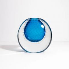 Hand Blown Murano Vase in Lagoon Blue with Bubbles - 3854161