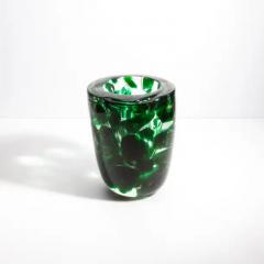 Hand Blown Murano Vase with Emerald Green Details - 3851933