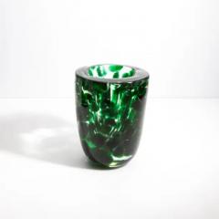Hand Blown Murano Vase with Emerald Green Details - 3851934
