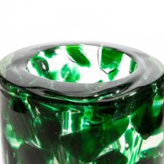 Hand Blown Murano Vase with Emerald Green Details - 3851939