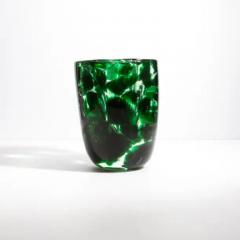 Hand Blown Murano Vase with Emerald Green Details - 3851988