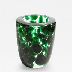 Hand Blown Murano Vase with Emerald Green Details - 3875069