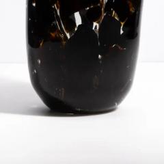 Hand Blown Murano Vase with Onyx Black and Dark Amber Details - 3854122