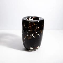 Hand Blown Murano Vase with Onyx Black and Dark Amber Details - 3854123