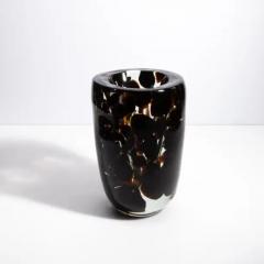 Hand Blown Murano Vase with Onyx Black and Dark Amber Details - 3854124