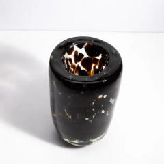 Hand Blown Murano Vase with Onyx Black and Dark Amber Details - 3854125