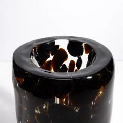 Hand Blown Murano Vase with Onyx Black and Dark Amber Details - 3854131