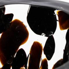 Hand Blown Murano Vase with Onyx Black and Dark Amber Details - 3854132