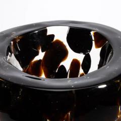 Hand Blown Murano Vase with Onyx Black and Dark Amber Details - 3854133