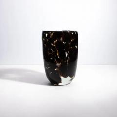 Hand Blown Murano Vase with Onyx Black and Dark Amber Details - 3854135