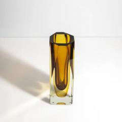 Hand Blown Murano Vase with Square Base in Amber - 3851086