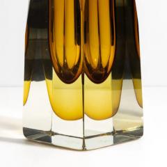Hand Blown Murano Vase with Square Base in Amber - 3851133