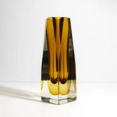 Hand Blown Murano Vase with Square Base in Amber - 3851134