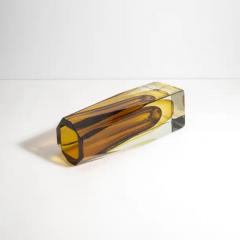 Hand Blown Murano Vase with Square Base in Amber - 3851142