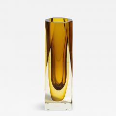 Hand Blown Murano Vase with Square Base in Amber - 3868625