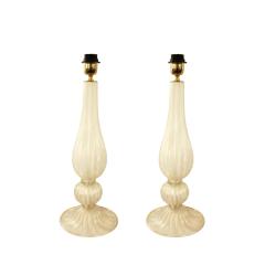 Hand Blown Pair of Murano Pearlescent Rigadin Glass Table Lamps with Aventurina  - 2939704