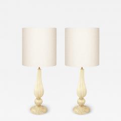 Hand Blown Pair of Murano Pearlescent Rigadin Glass Table Lamps with Aventurina  - 2942564