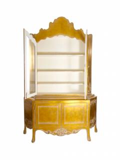 Hand Carved Gilt Gold Painted Exterior Two Part Display Cabinet - 3534799