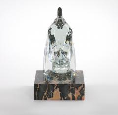 Hand Carved Rock Crystal Equo Case Horse Head Marble Base Sculpture - 3811342