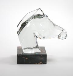 Hand Carved Rock Crystal Equo Case Horse Head Marble Base Sculpture - 3811344