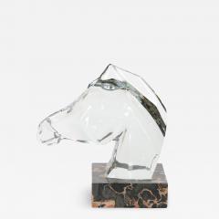 Hand Carved Rock Crystal Equo Case Horse Head Marble Base Sculpture - 3813657