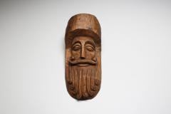 Hand Carved Rustic Wooden Mask with soft expression 1900s - 2092328
