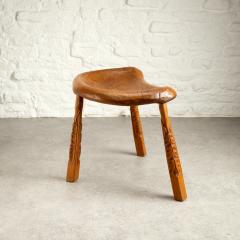 Hand Carved Viking Style Tripod Stool in Solid Beech Denmark 1900s - 2614916