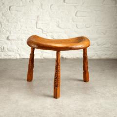 Hand Carved Viking Style Tripod Stool in Solid Beech Denmark 1900s - 2614921